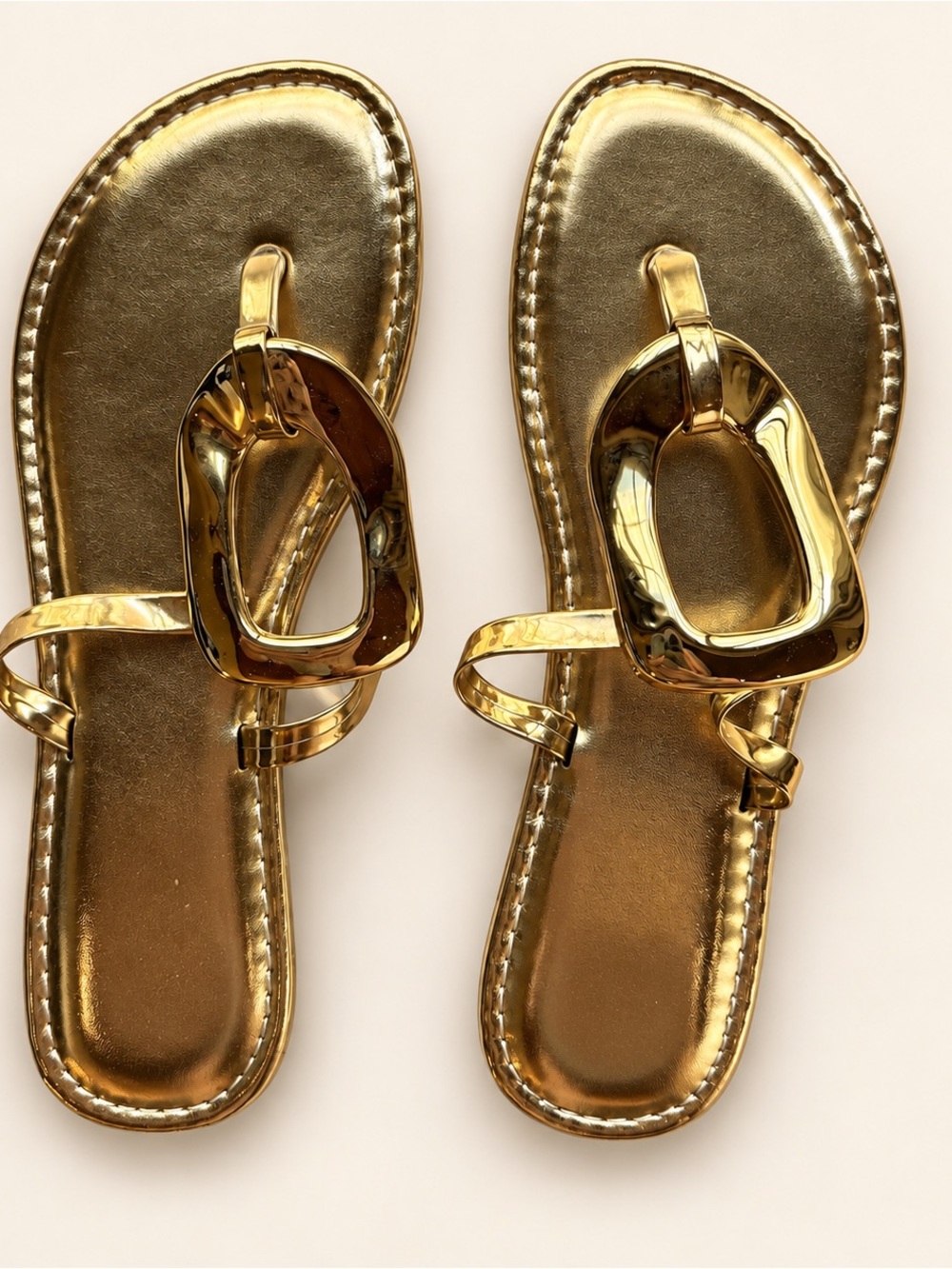 Metallic Gold Statement Hardware Thong Sandals Size 39 or 8